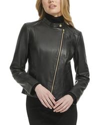 Cole Haan - Leather Stand Collar Racer Jacket - Lyst