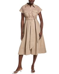 Gracia - Eyelet Bodice Tie Waist Midi Dress - Lyst