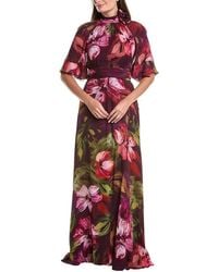 Teri Jon - Chiffon Floral Flutter Sleeve Maxi Gown - Lyst