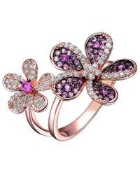 Genevive Jewelry - 18k Rose Gold Vermeil Cz Floral Ring - Lyst