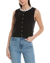 Ellen Tracy - Crochet Flower Trim Sweater Vest - Lyst