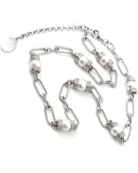 Gemstones - Diamond Select Cuts 0.12 Ct. Tw. Diamond 7-8Mm Pearl Necklace - Lyst