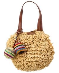 Aquazzura - Pompom Mini Raffia & Leather Tote - Lyst
