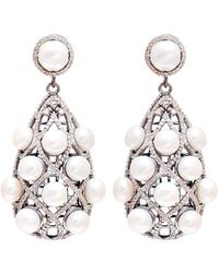 Arthur Marder Fine Jewelry - Silver 3.00 Ct. Tw. Diamond & Pearl Earrings - Lyst