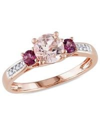 Rina Limor - 10k Rose Gold 1.10 Ct. Tw. Diamond & Morganite & Pink Tourmaline 3 Stone Ring - Lyst