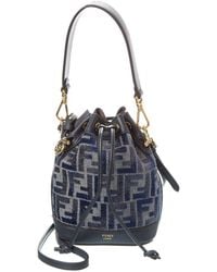 Fendi - Mon Tresor Mini Ff Chenille & Leather Bucket Bag - Lyst