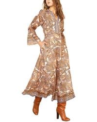 Hale Bob - Artemis Long Sleeve Silk & Linen-Blend Midi Dress - Lyst