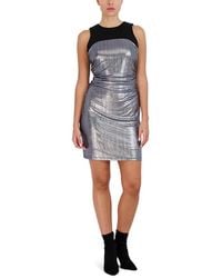 BCBGMAXAZRIA - Metallic Jewel Neck Sleeveless Mini Dress - Lyst