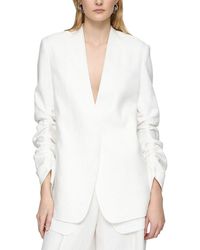 Lafayette 148 New York - Petite V-Neck Ruched Sleeve Linen Blazer - Lyst