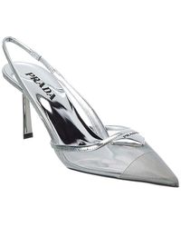 Prada - Mesh & Leather Pointy-Toe Slingback Pump - Lyst