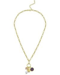 Italian Silver - Italian Over Cz & Pearl Charms Necklace - Lyst