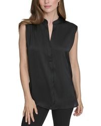 Halston - Mandarin Collar Sleeveless Top - Lyst