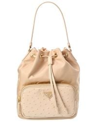 Prada - Duet Tessuto & Ostrich Bucket Bag - Lyst