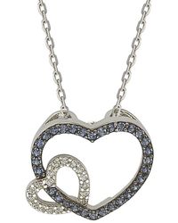 Suzy Levian - Silver 0.02 Ct. Tw. Diamond & Sapphire Double Heart Pendant Necklace - Lyst