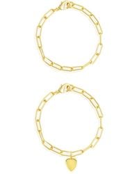 Adornia - 14K Plated Heart Paperclip Bracelet Set - Lyst