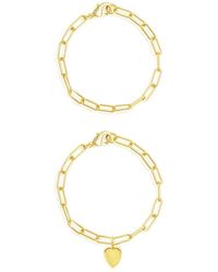 Adornia - 14K Plated Heart Paperclip Bracelet Set - Lyst