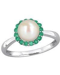 Rina Limor - 0.32 Ct. Tw. Lab-Grown Emerald & 7.0-7.5Mm Pearl Halo Ring - Lyst