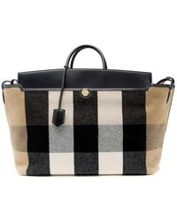 Burberry - Beige, Black, White Leather & Wool Society Xl Tote (authentic Pre- Loved) - Lyst