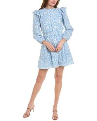 Sail To Sable - Ruffle Neck Silk-blend Mini Dress - Lyst