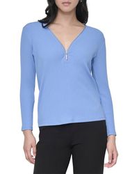 DKNY - Zip V-Neck Top - Lyst