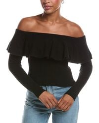 Autumn Cashmere - Rib Off The Shoulder Ruffle 100% Cashmere Sweater - Lyst