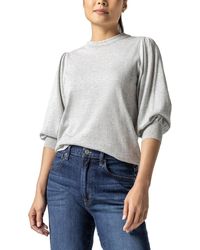 Lilla P - Rib Trim Puff Sleeve Linen-blend Sweater - Lyst
