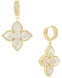 Juvell - Plated Lab-Grown Mother Of Pearl Cz Clover Earrings - Lyst