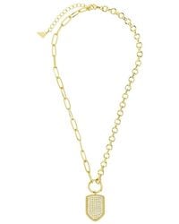 Sterling Forever - 14K Plated Cz Shield Charm - Lyst