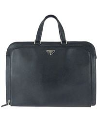 Prada - Saffiano Leather Triangle Logo Briefcase (Authentic Pre-Loved) - Lyst