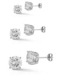 Glaze Jewelry - Rhodium Plated Cz Set Of Round Earrings - Lyst