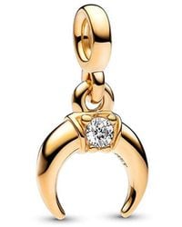 PANDORA - Me 14K Plated Cz Crescent Moon Mini Dangle Charm - Lyst