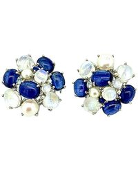Arthur Marder Fine Jewelry Silver Gemstone & 7mm Pearl Earrings - Blue