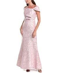 Teri Jon - Jacquard Asymmetrical Off-Shoulder Side Bow Godet Gown - Lyst