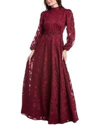 Rene Ruiz - High-Neck Bishop Sleeve Cinch Waist Gown - Lyst