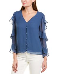 vince camuto long sleeve ruffle lurex top