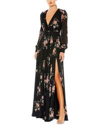 Mac Duggal - Belted Floral Print Illusion Long Sleeve Gown - Lyst