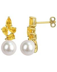 Rina Limor - Plated 1.44 Ct. Tw. Gemstone & 8-8.5Mm Pearl Earrings - Lyst