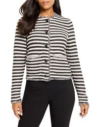 NIC+ZOE - Petite Striped Fringe Mix Femme Knit Linen-Blend Jacket - Lyst