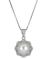 Belpearl - Silver 9-10mm Pearl Cz Pendant Necklace - Lyst