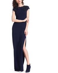 EMILY SHALANT - Floral Applique Crepe Gown - Lyst
