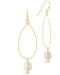 Sterling Forever - 14k Plated 10mm Pearl Teardrop Dangle Earrings - Lyst