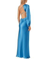 strapless open back dress Shona Joy Labyrinth Lace One Shoulder Cowl Maxi Dress