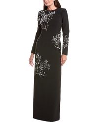 Teri Jon - Crepe Floral Pearl Applique Gown - Lyst