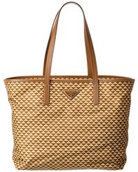 Prada - Logo Nylon & Leather Tote - Lyst