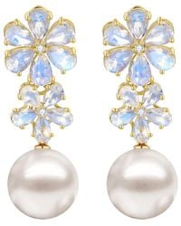 Nina Zhou Jewelry - 14K 5.72 Ct. Tw. Diamond & Moonstone & 12-13Mm Pearl Drop Earrings - Lyst