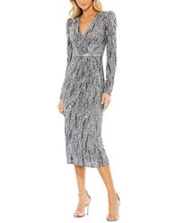 Mac Duggal - Embellished Faux Wrap Puff Sleeve Dress - Lyst