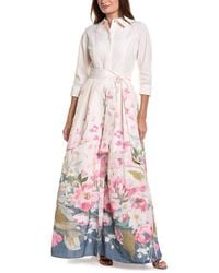 Teri Jon - Taffeta Digital Placement Print Shirt Gown - Lyst