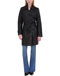 Tahari - Natalie Medium Leather Trench Coat - Lyst
