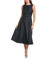 Tahari - Denim Sleeveless Midi Dress - Lyst