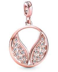 PANDORA - Me 14k Rose Gold Plated Cz Angel Wings Medallion Charm - Lyst
